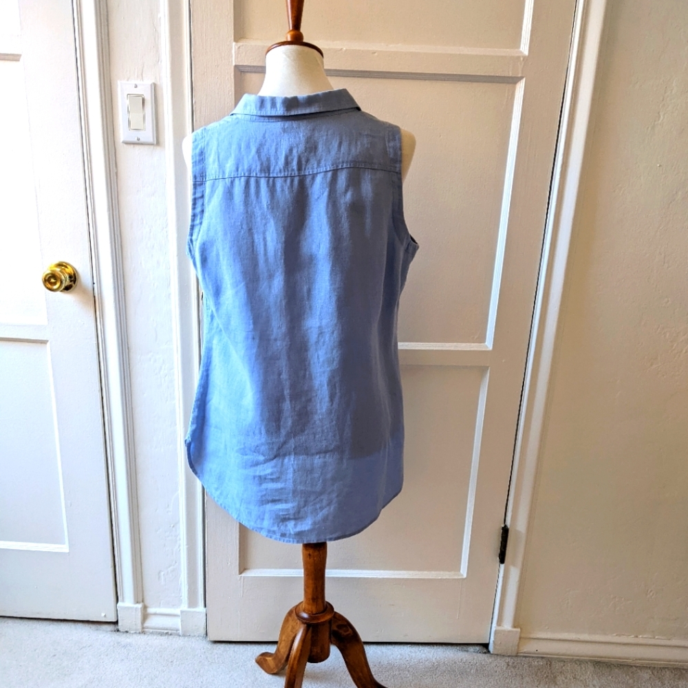 Neiman Marcus blue linen v neck collared top Size large - Picture 5 of 8